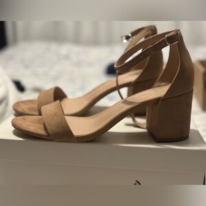 Super cute beige woman’s heels worn a few times a bit dirty from bottom.